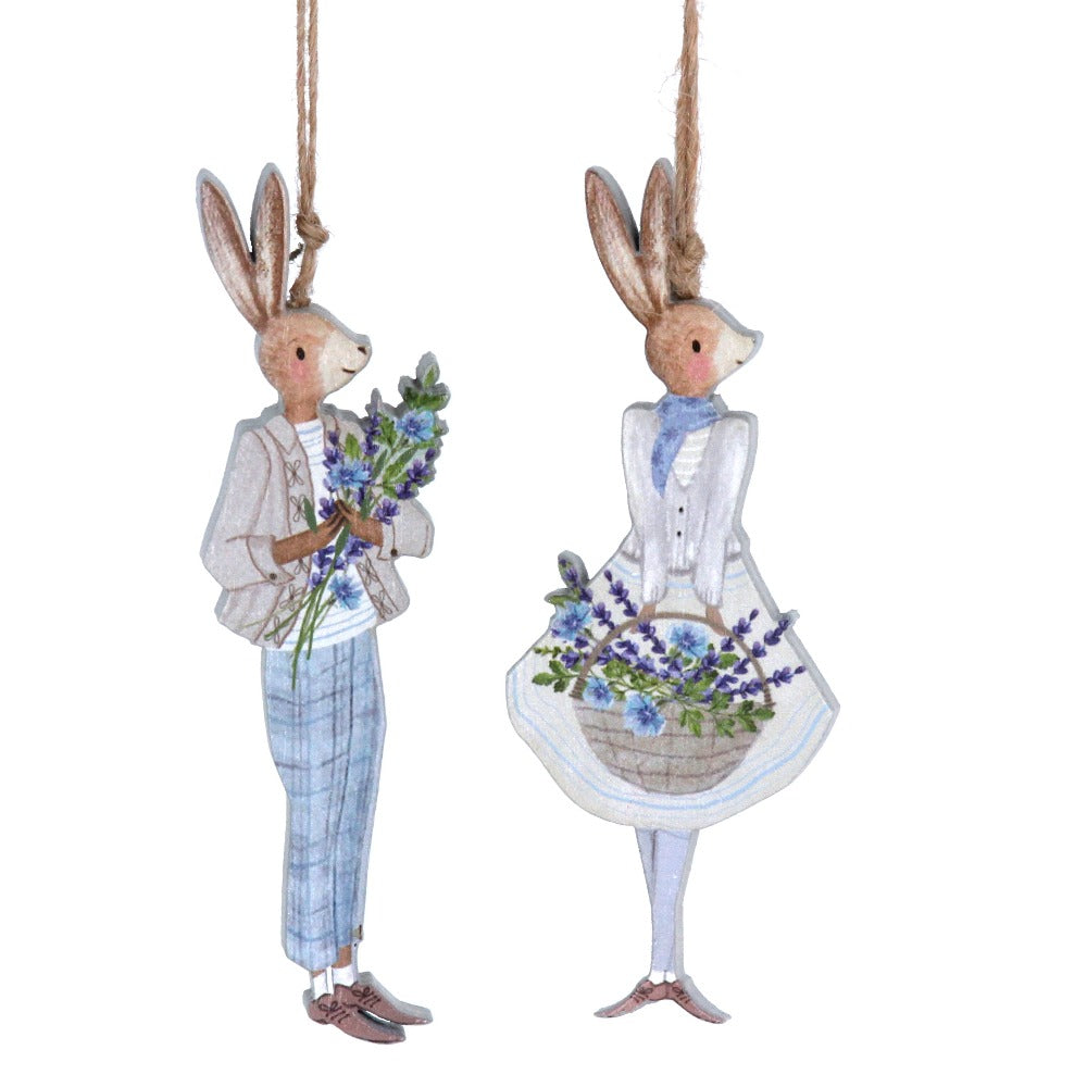Herbs Dressed Bunny Wood Ornament | Putti Decorations