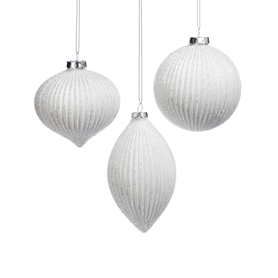 White Ridged glass Ornament