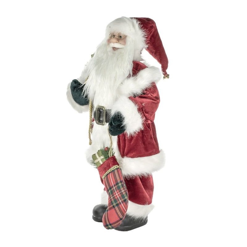 Traditional Standing Santa with Plaid Stocking