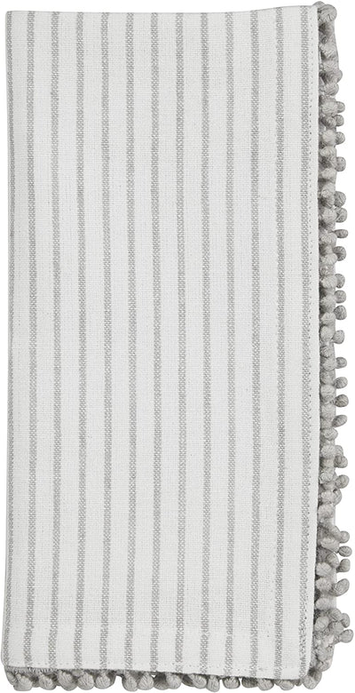 Mud Pie Grey Stripe Cotton Pom Pom Napkin Set