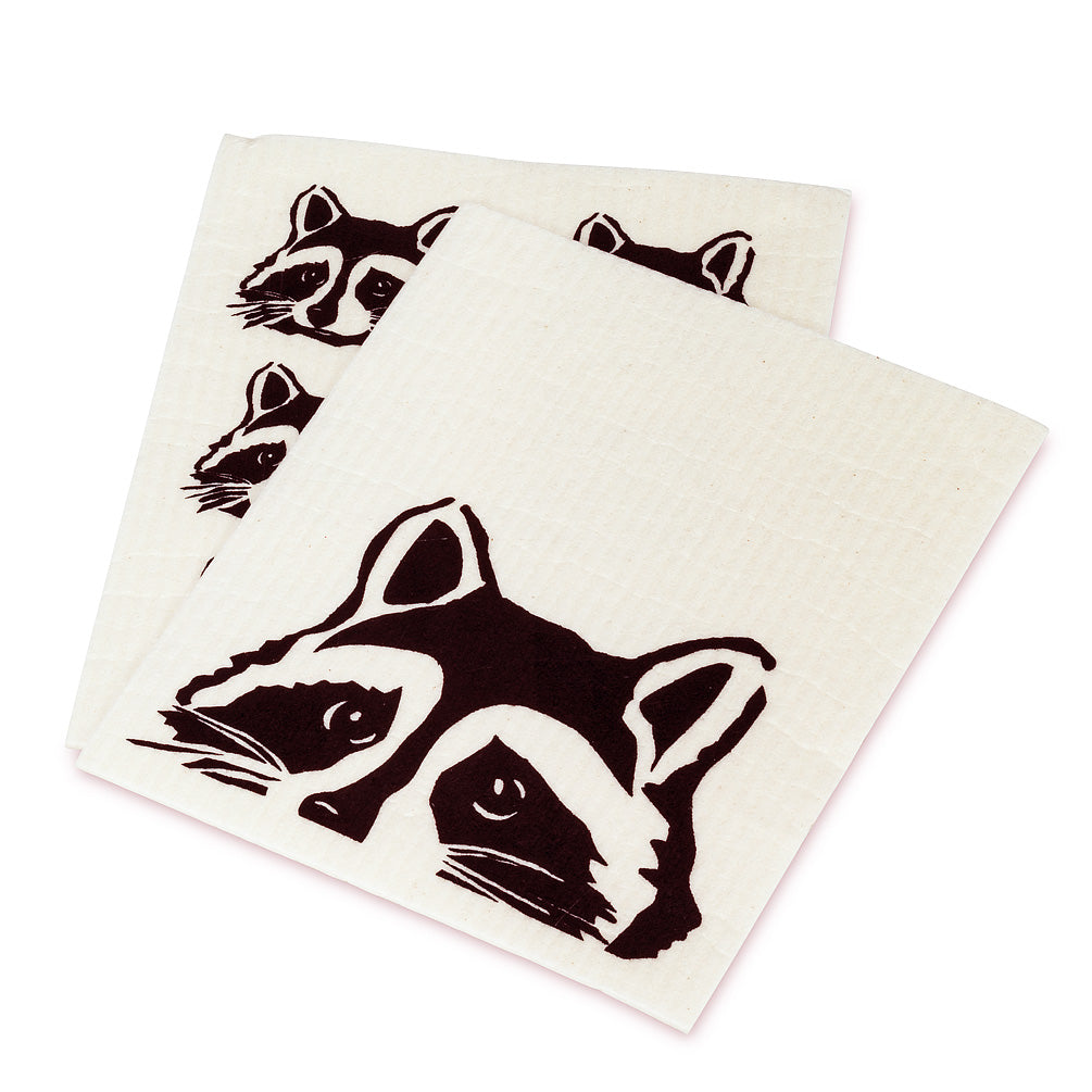 Peeking Raccoon Swedish Dish Cloth - set of 2  | Putti Fine Furnishings Canada