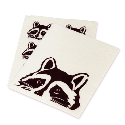 Peeking Raccoon Swedish Dish Cloth - set of 2  | Putti Fine Furnishings Canada