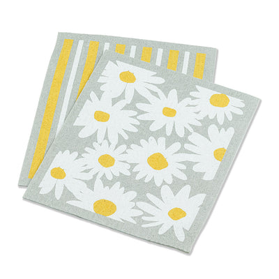 Daisy & Stripe Swedish Dish Cloths - Set of 2 |  Putti Fine Furnishings