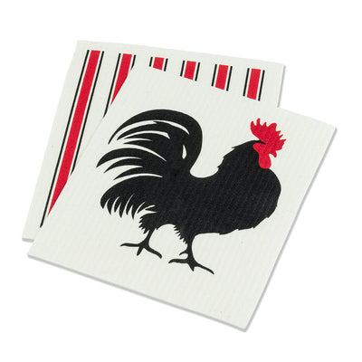 Rooster & Red Stripe Swedish Dish Cloths - Set of 2
