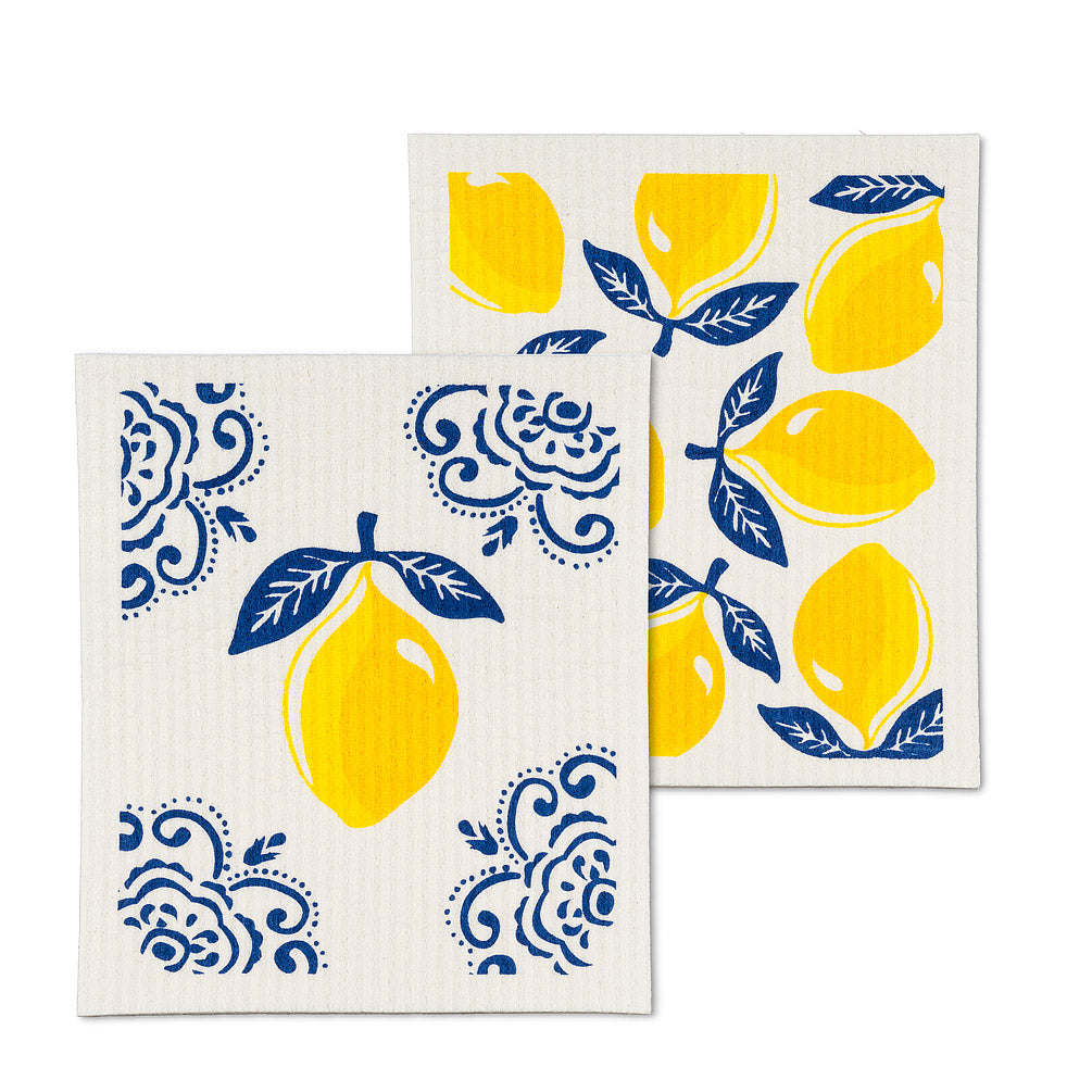 Sorrento Lemon Swedish Dishcloths - Set of 2 | Putti Fine Furnishings 