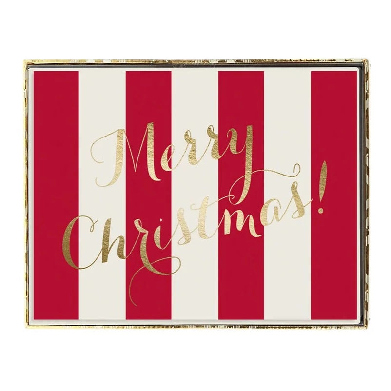 Red & White Stripe "Merry Christmas" Holiday Boxed Cards | Putti Christmas
