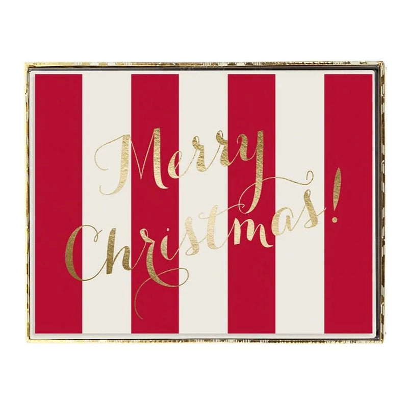 Red & White Stripe "Merry Christmas" Holiday Boxed Cards | Putti Christmas