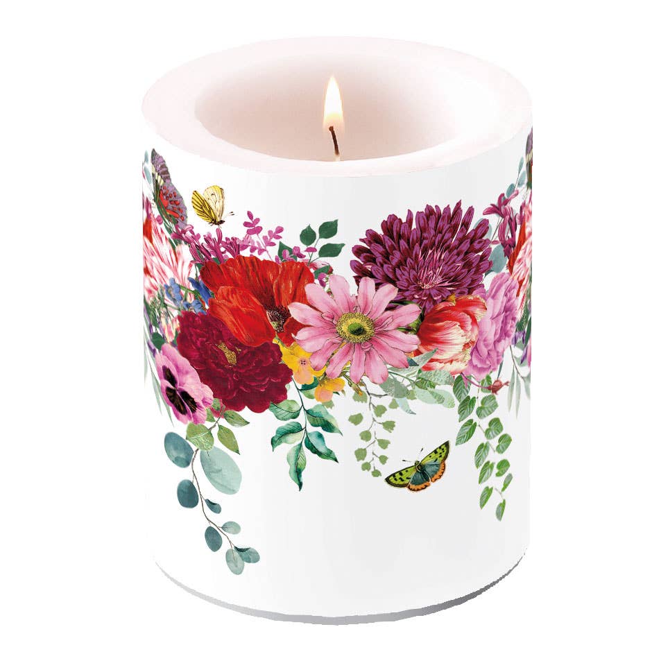 Flower Border White Candle - Large