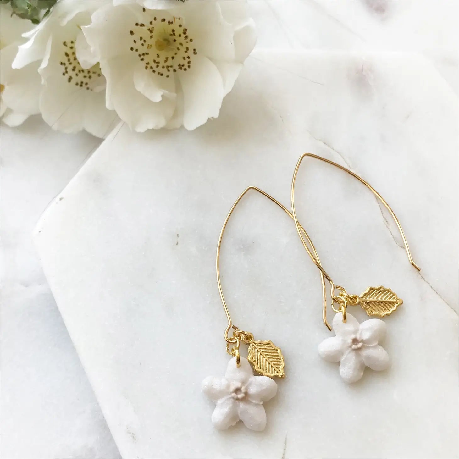 Single Flower Blossom Earrings - White
