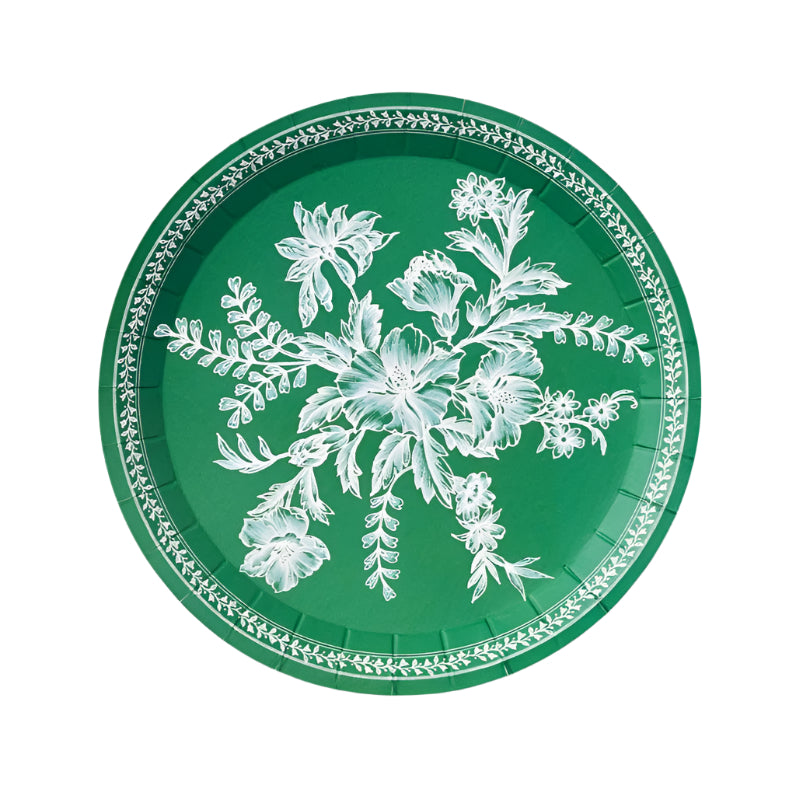 Emerald Green and White Toile Small Paper Plates | Putti Fine Furnishings 