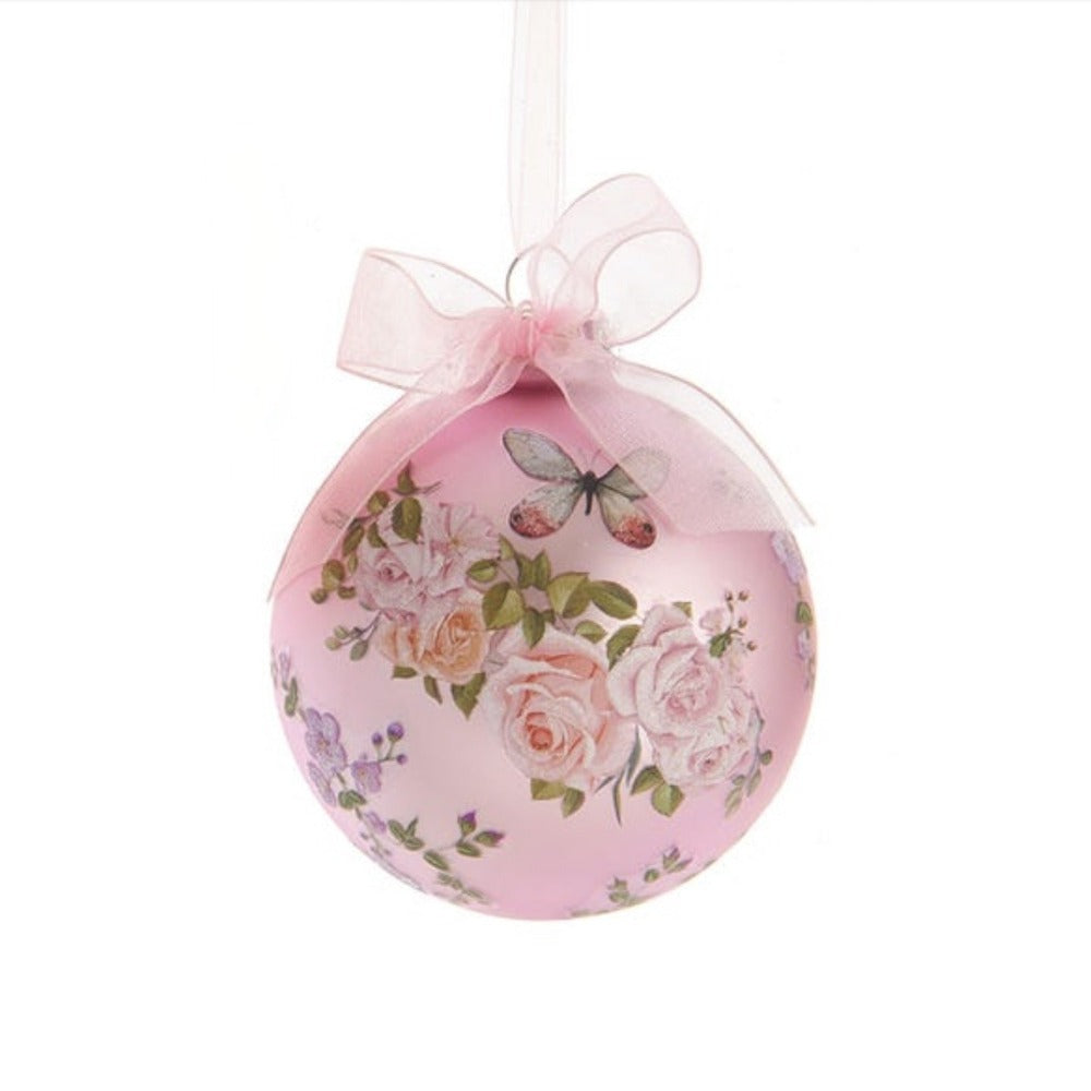 Kurt Adler Boho Chic Decal Glass Ball Ornament - Pink