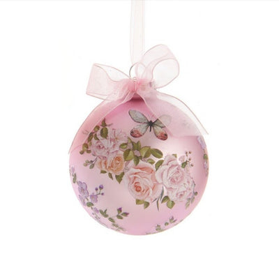 Kurt Adler Boho Chic Decal Glass Ball Ornament - Pink