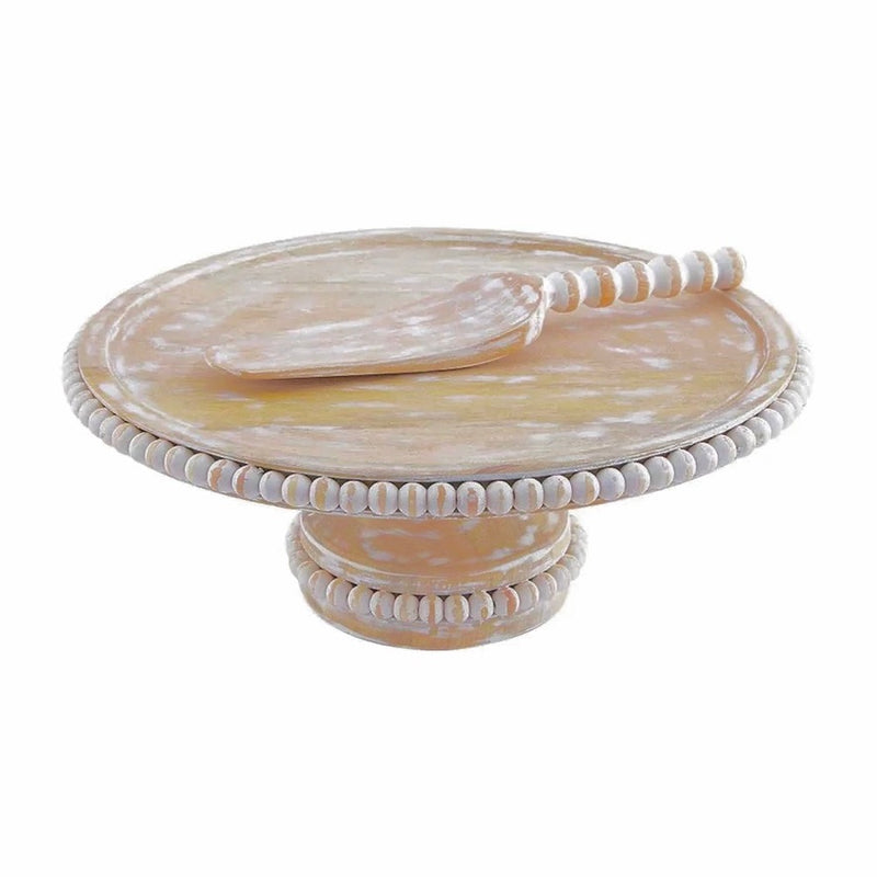 Mud Pie Beaded Wood Cake Stand with Server | Putti Fine Furningshings
