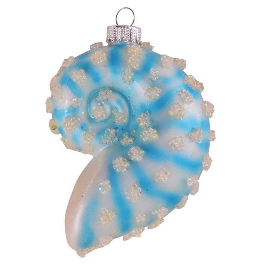 Blue Nautilus Shell Glass Ornament | Putti Christmas Decorations