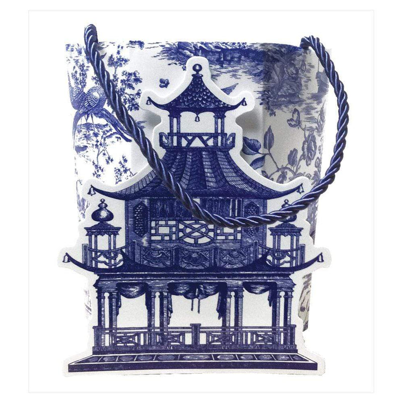 Caspari Blue and White Pagoda Hexagonal Gift Bag | Putti Christmas