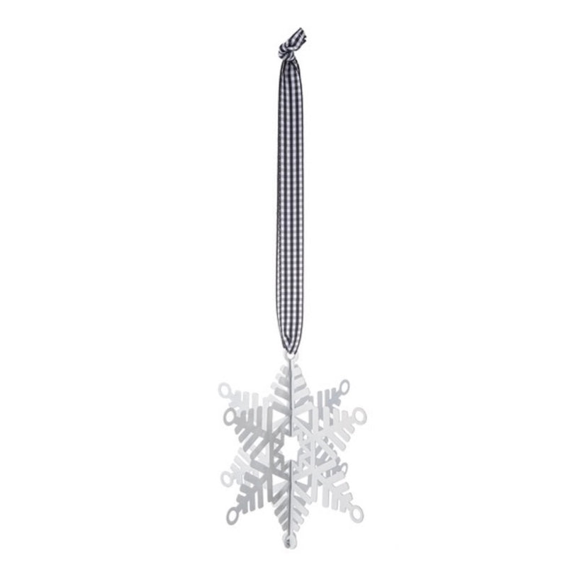 White Metal Snowflake with Black and White Gingham Ribbon | Putti Canada