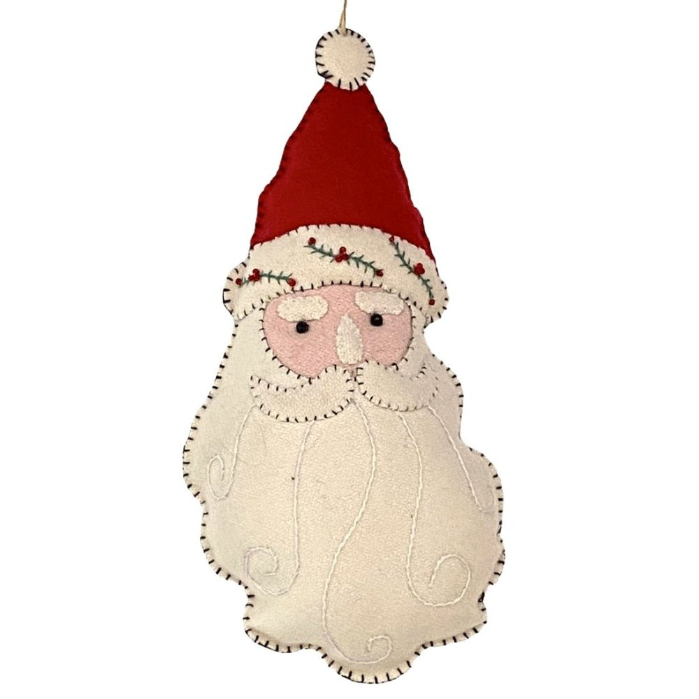 Felt Blanket Stitched Santa Head Ornament | Putti Christmas Canada