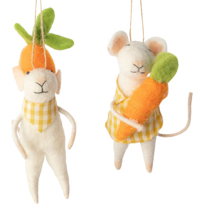 Boy with Yellow Gingham Bandana and Carrot Hat Felt Mouse Ornament