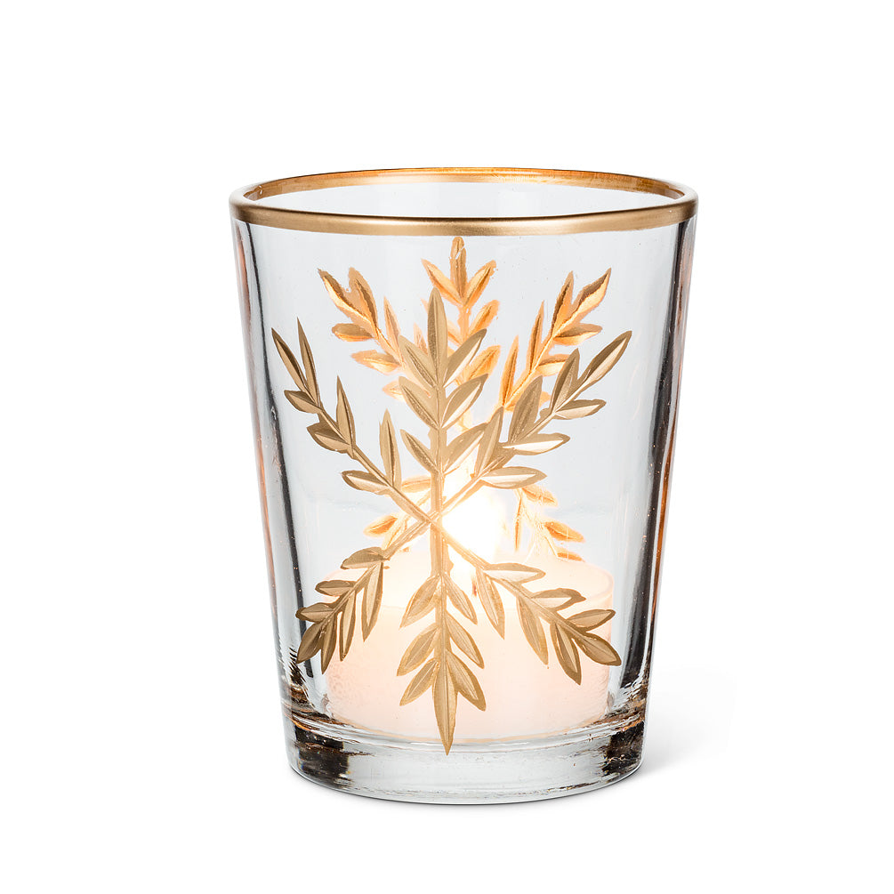 Tall Gold Snowflake Tealight Holder