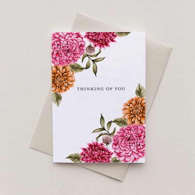 Pink Floral Watercolour "Thinking of You" Greeting Card
