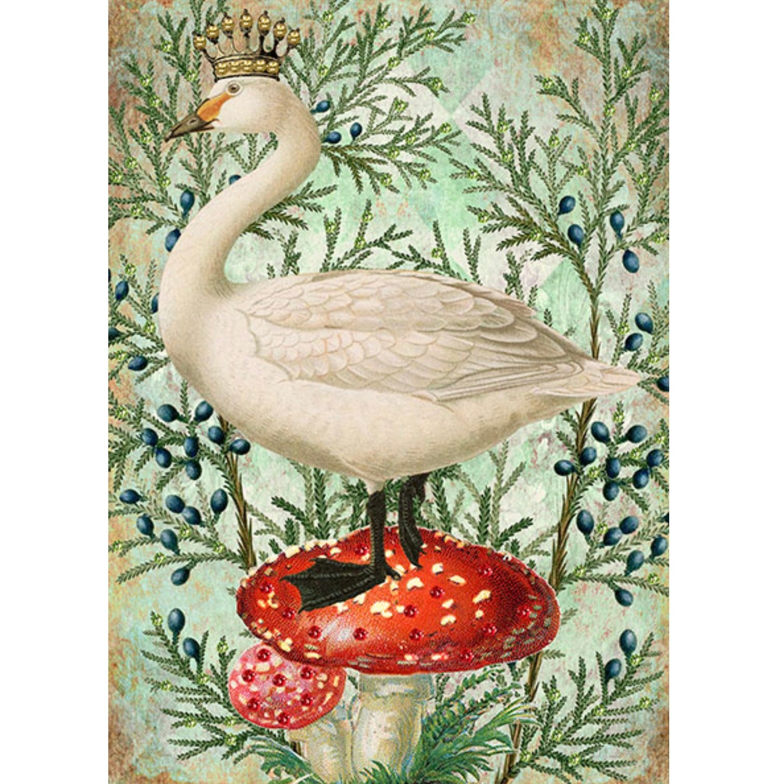 Goose on Toadstool Hand Glittered Christmas Card