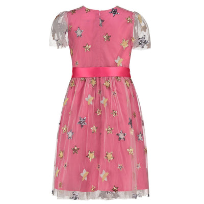 Aster Pale Pink Sequin Star Luxury Girls Party Dress | Le Petite Putti