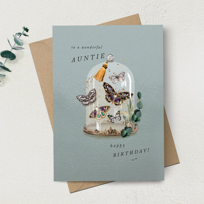 Auntie Birthday Butterfly Dome Greeting Card