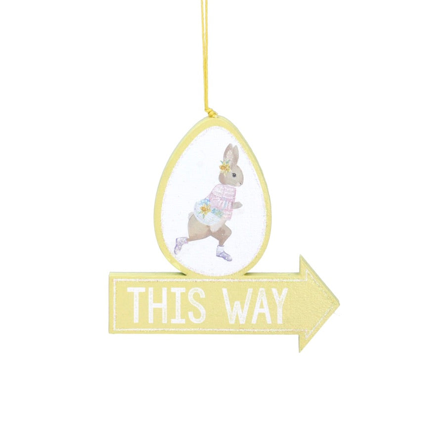 Bunny Egg Hunt Wooden Arrow Ornament - Yellow | Putti Easter Celebrations