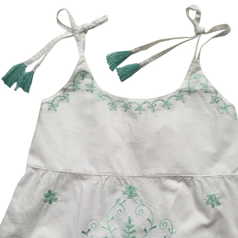  Palma White Embroidered Top with Tassel Straps, PC-Powell Craft Uk, Putti Fine Furnishings