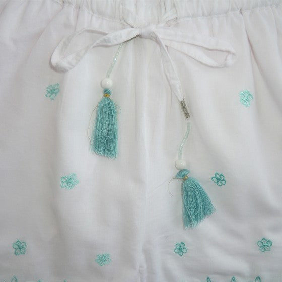 White Play Suit with Mint Embroidery