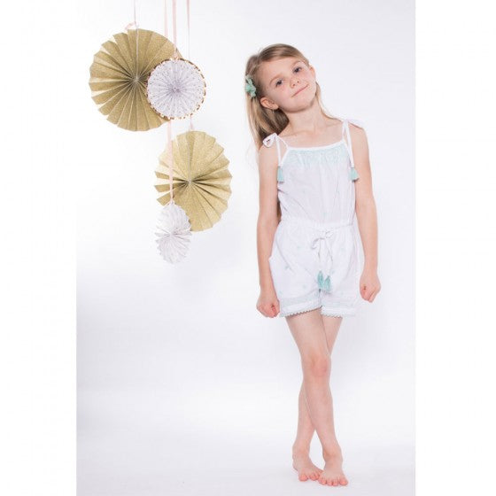 White Play Suit with Mint Embroidery