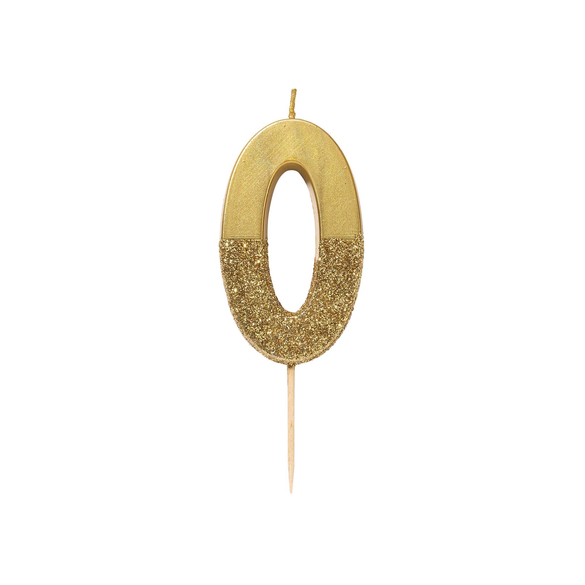 "We Heart Birthdays" Gold Glitter Number Candle - Zero | Le Petite Putti Canada