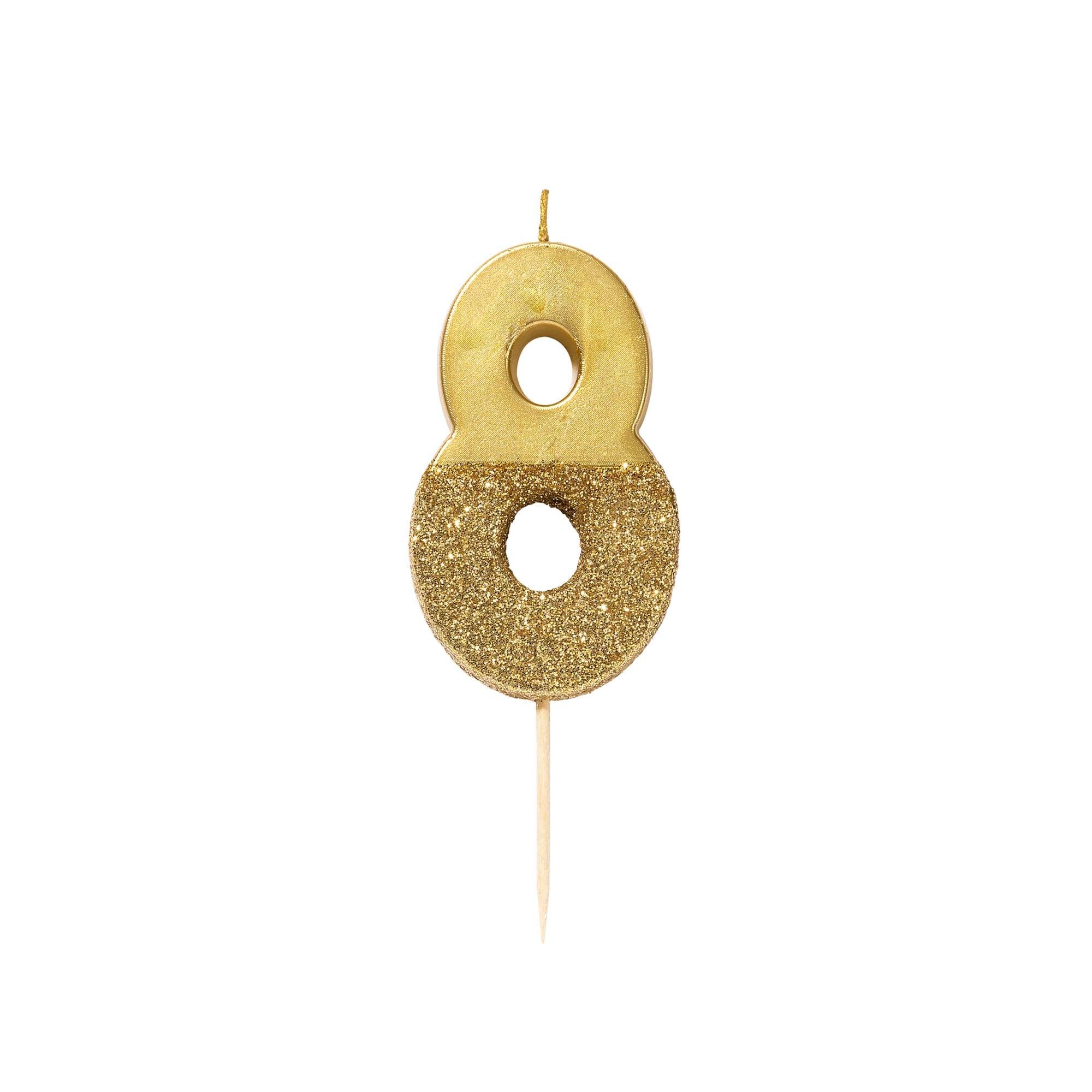 "We Heart Birthdays" Gold Glitter Number Candle - Eight | Le Petite Putti Canada