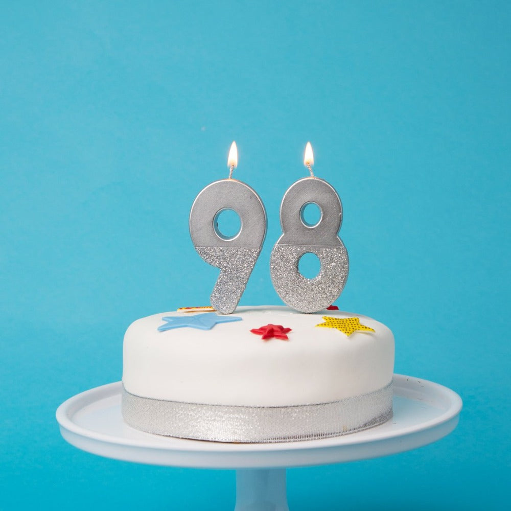 Silver Glitter Number Candle - Nine