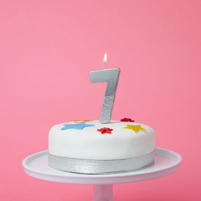 Silver Glitter Number Candle - Seven | Putti Celebrations Canada