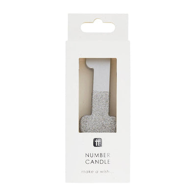 Silver Glitter Number Candle - One