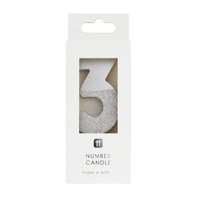 Silver Glitter Number Candle - Three