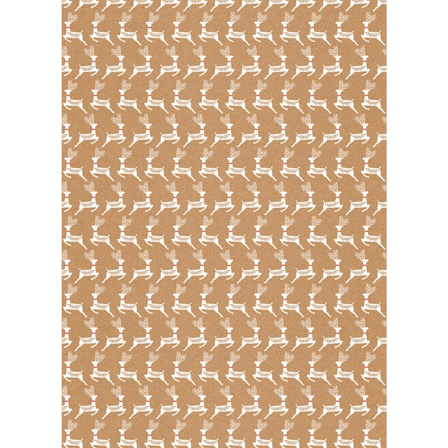 The Art File Reindeer on Kraft Christmas Wrapping Paper Roll