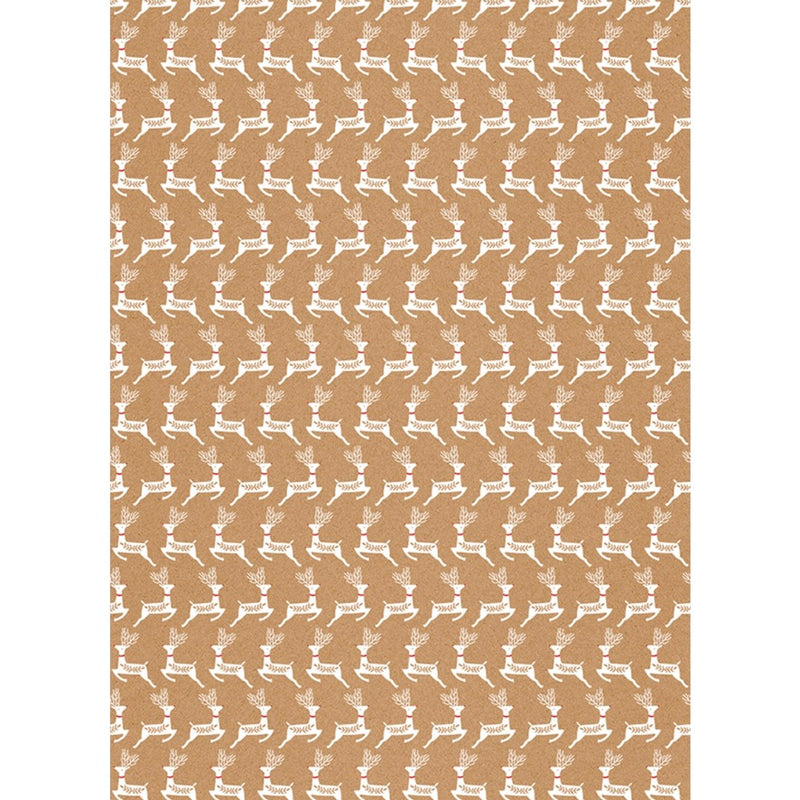 The Art File Reindeer on Kraft Christmas Wrapping Paper Roll