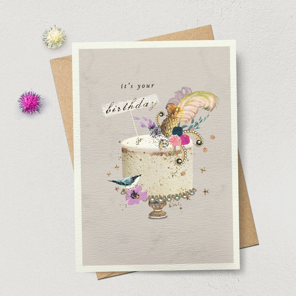 "It's Your Birthday" Feather Cake Greeting Card