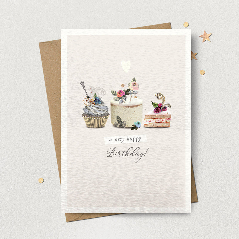 "Happy Birthday" Three Cakes Greeting Card | Putti Celebrations