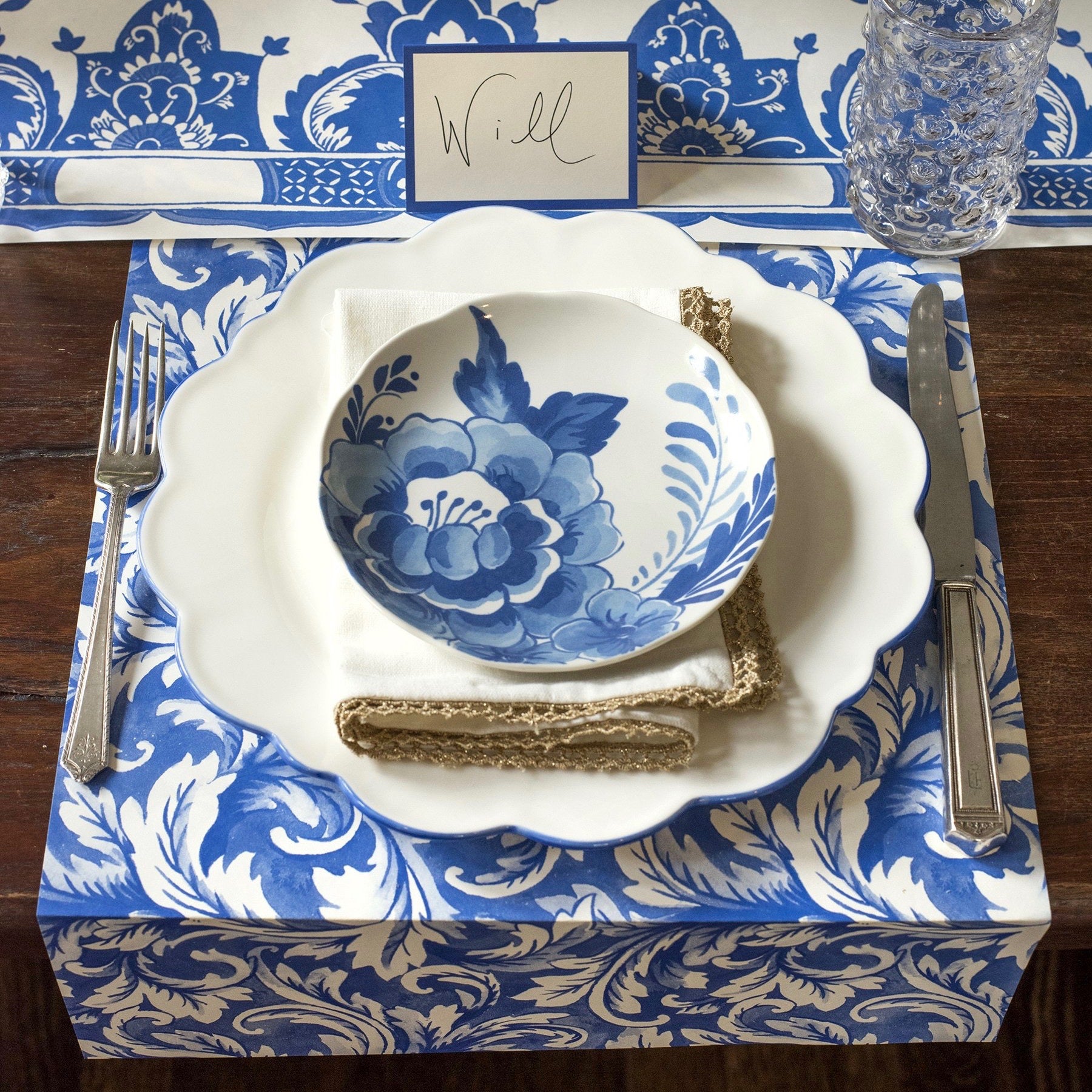 Hester & Cook Acanthus China Blue Placemat |  Putti Celebrations & Partyware