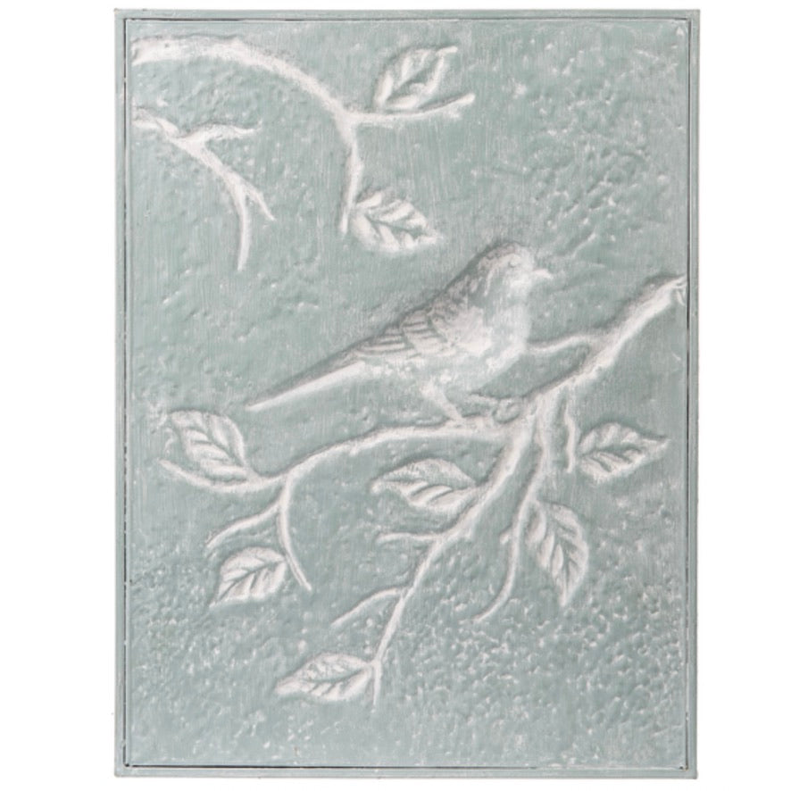 Blue & White Debossed Bird on Branch Wall Decor | Putti