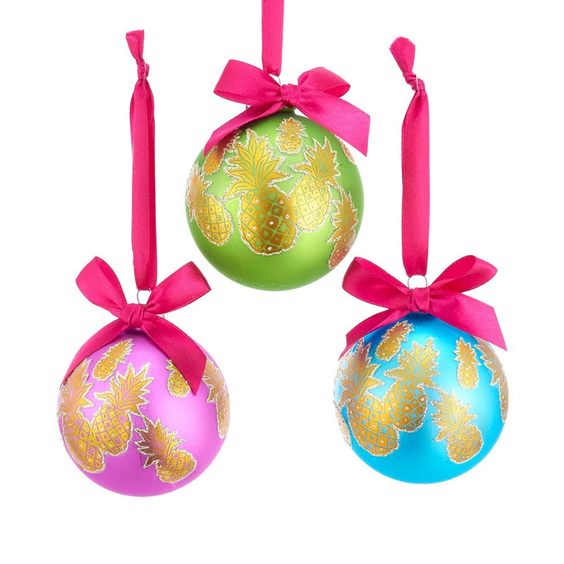 Kurt Adler Gold Pineapple Pattern Glass Ball Ornaments | Putti Christmas Canada