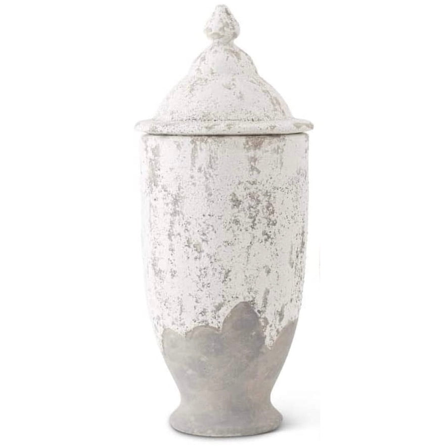  White Distressed Urn with Lid | Putti Fine Furnishings 