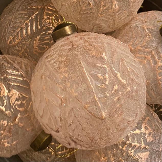 Frosted Copper with Embossed Leaves Glass Ball Ornament | Putti Christmas 