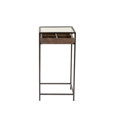 Side Table with Glass Top and Wood Divided Drawer - Small