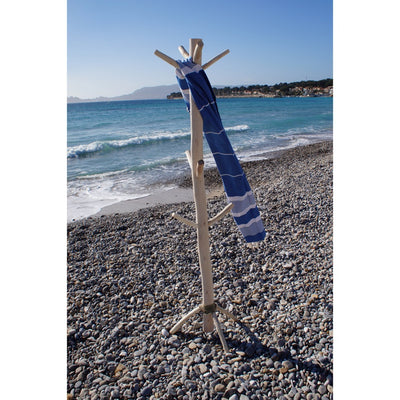 Navy Canvas Fouta with White Multi Stripe | Putti Fine Furnishings Canada