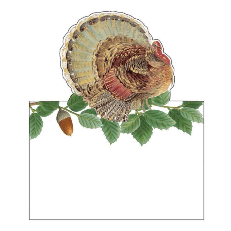 Caspari Turkey and Acorns Diecut Place Card | Putti Thanksgiving Celebrations