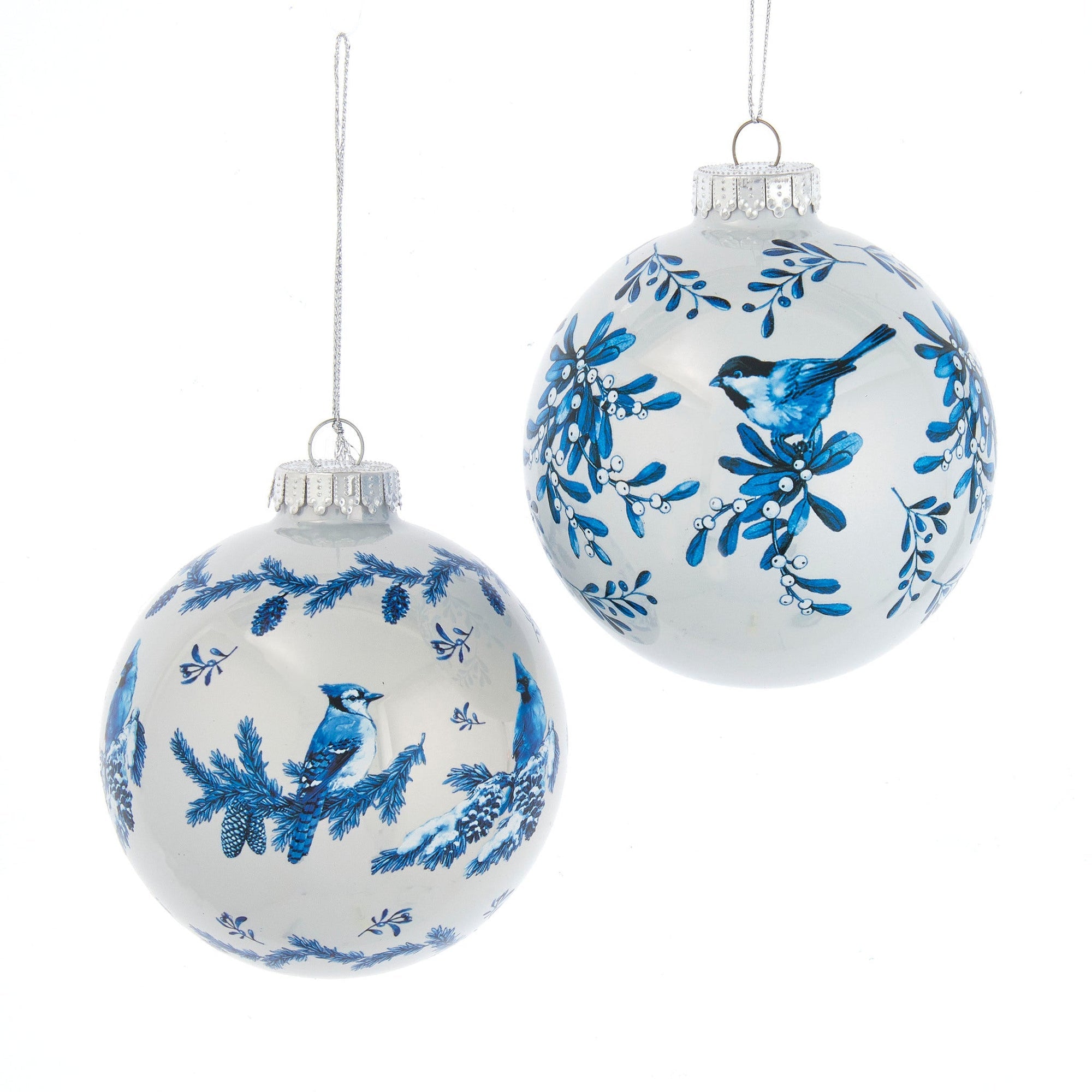 Kurt Adler Delft Blue Bird Glass Ball Ornament